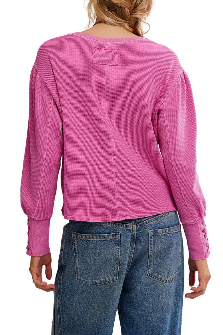 Lapis Lace-Up Cuff Cotton Thermal Top, Alternate, color, PLUMDROP