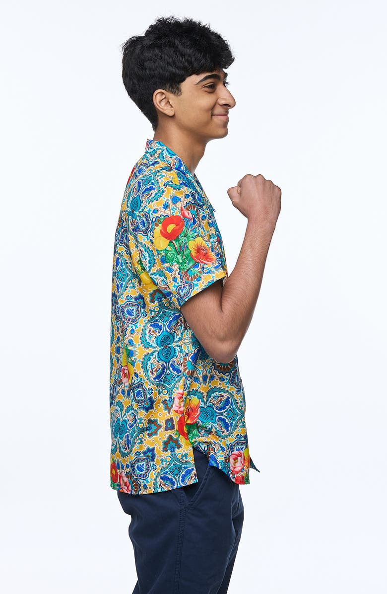 RANEES Printed Camp Shirt, Alternate, color, Blue