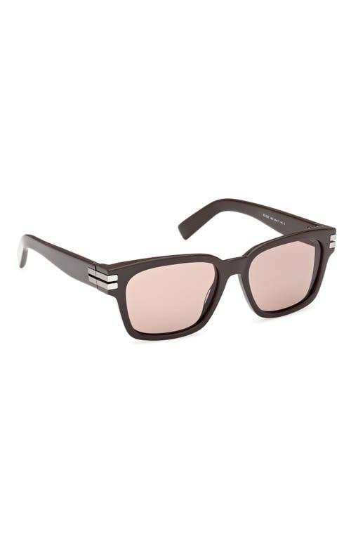 Zegna 55mm Polarized Rectangular Sunglasses In Brown