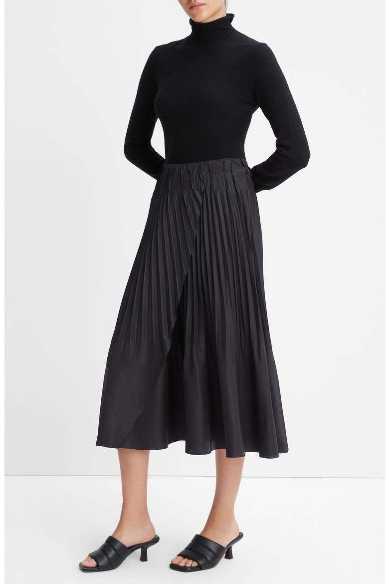 Variegated Pleat Skirt, Alternate, color, BLACK