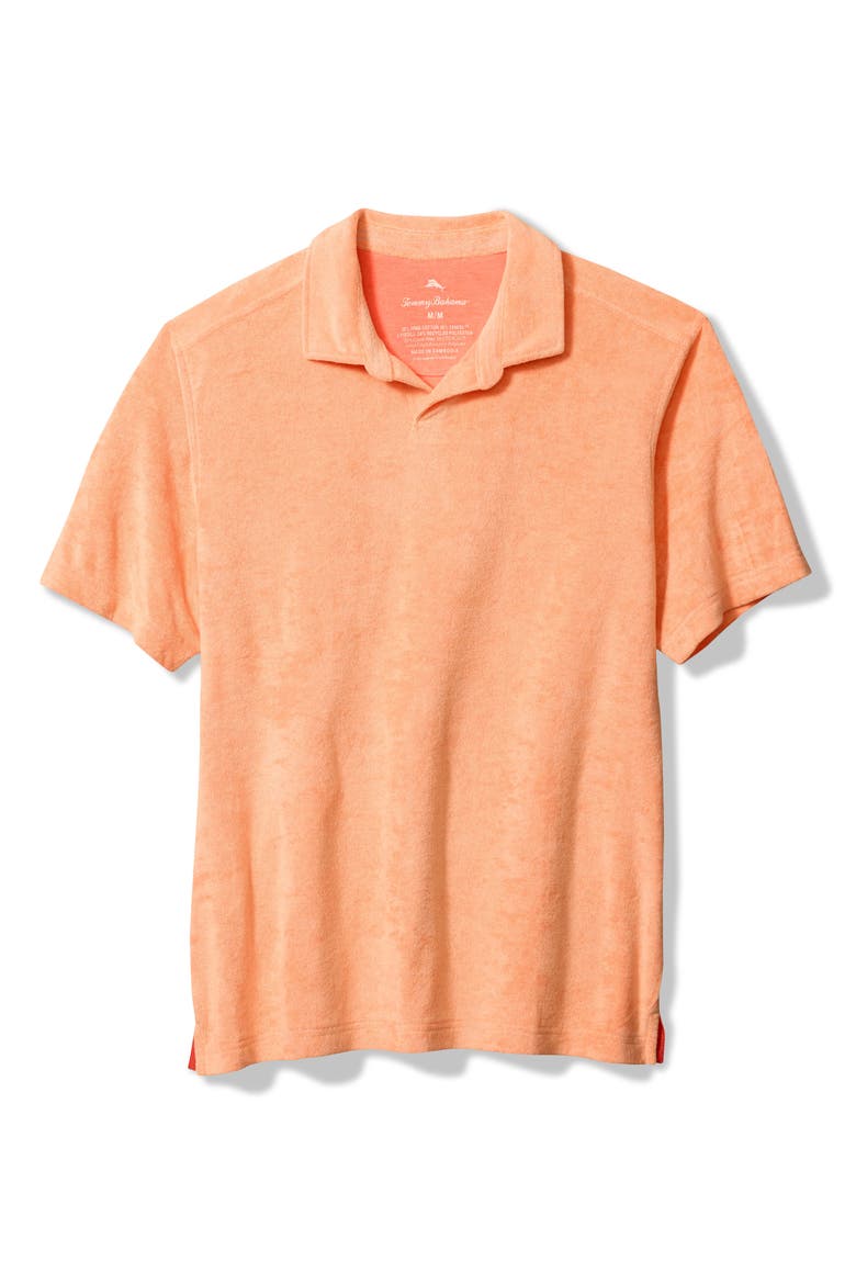Poolside Terry Cloth Johnny Collar Polo, Main, color, SHOCKING ORANGE