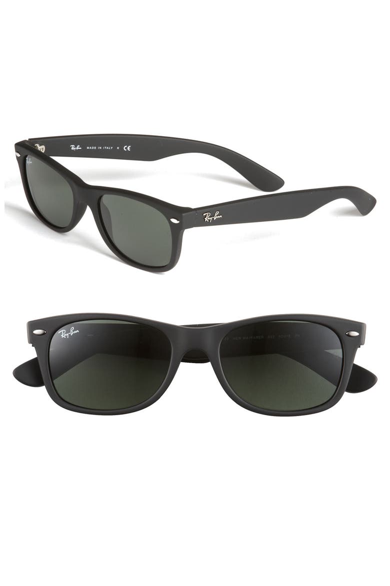 'New Wayfarer' 55mm Sunglasses, Main, color, BLACK RUBBER