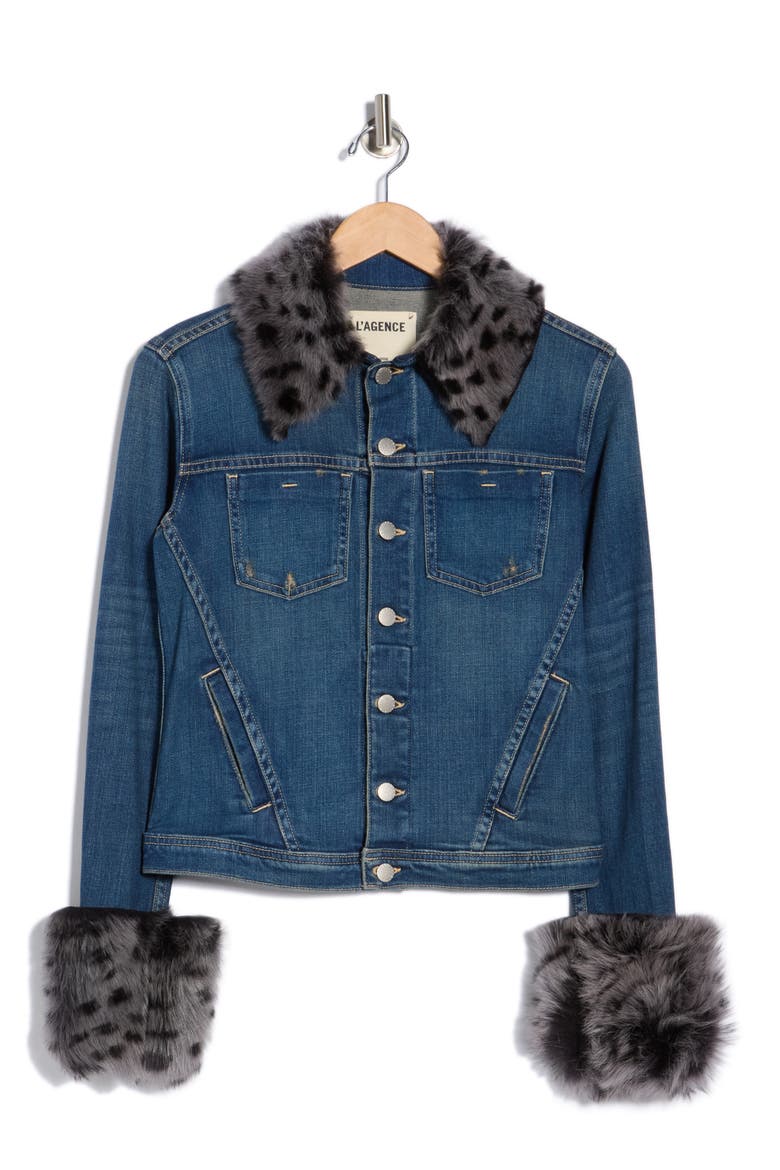 Shea Genuine Shearling Trim Denim Jacket, Alternate, color, AUTHENTIQUE