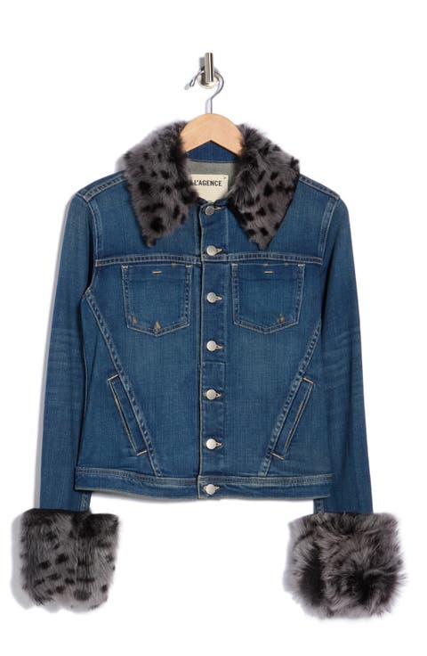 Shea Genuine Shearling Trim Denim Jacket