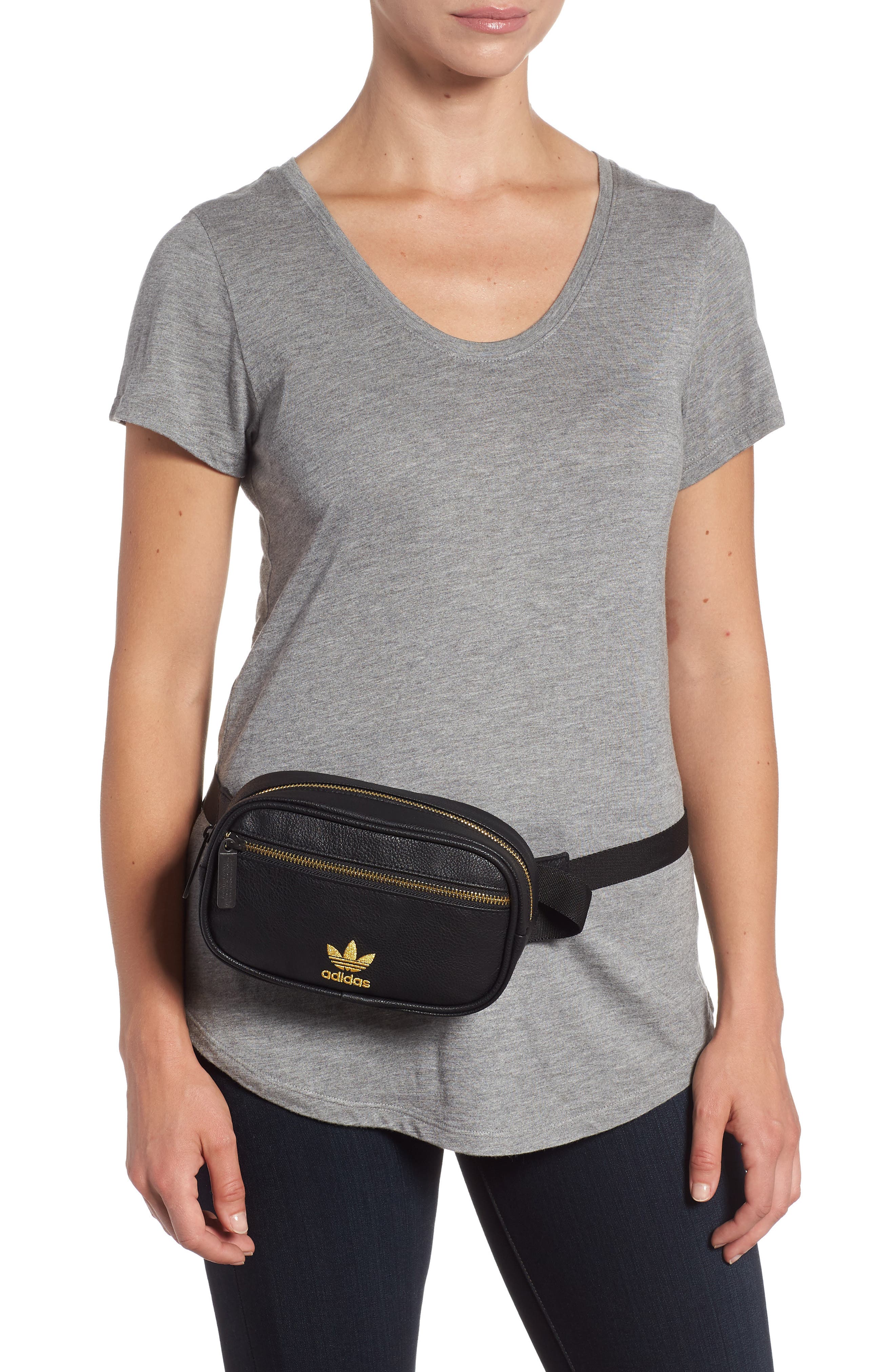 adidas Ori Faux Leather Fanny Pack, Alternate, color, BLACK