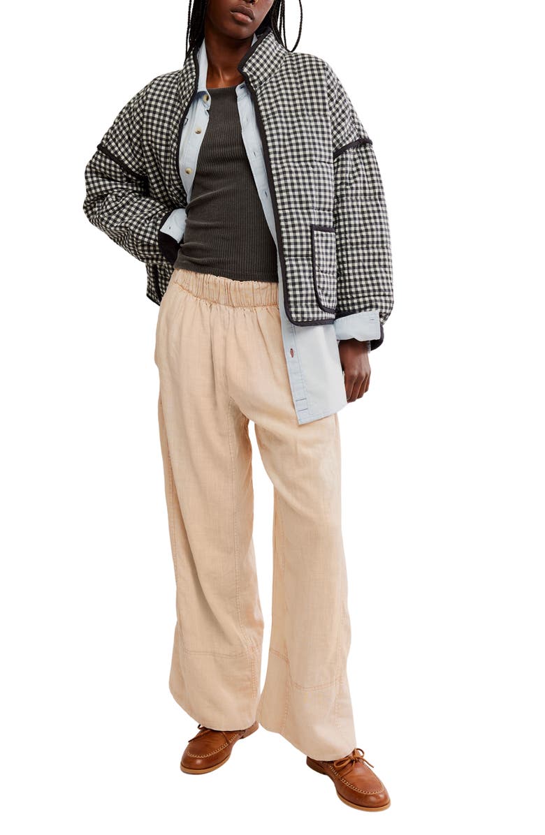 Free People Days End Pull-On Linen Blend Wide Leg Pants, Alternate, color, Sand Dollar