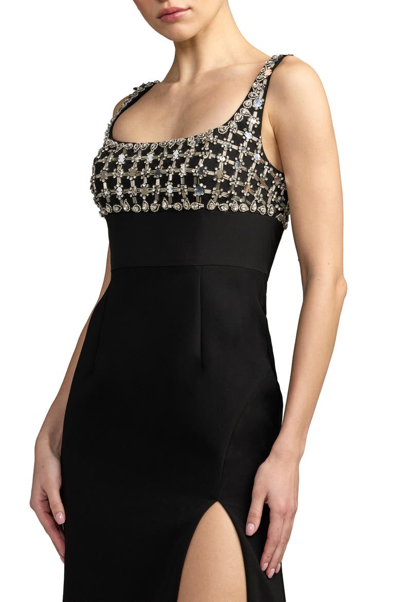Sleeveless Crepe Gown With Beaded Detail, Alternate, color, Black