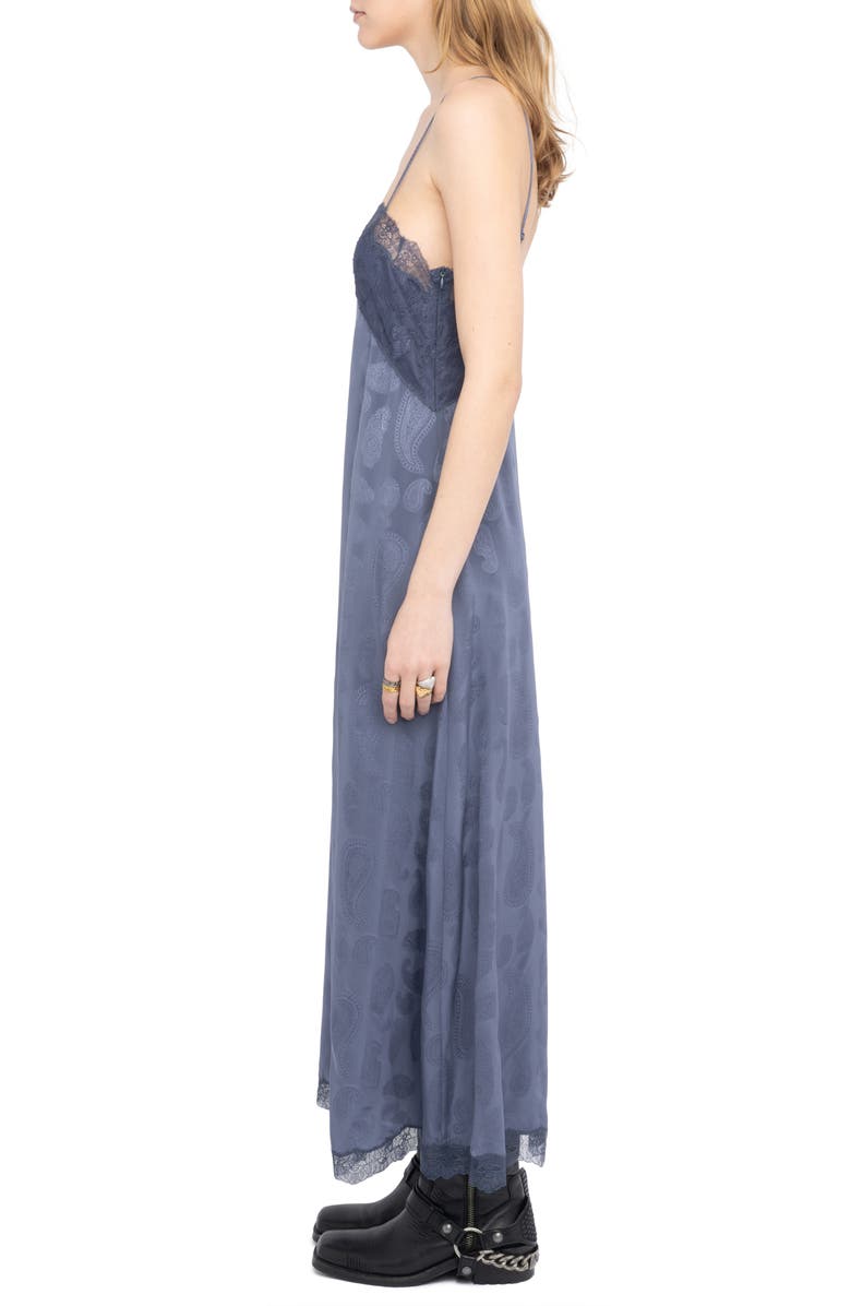 Zadig & Voltaire Ridar Paisley Jacquard Silk Satin Slipdress, Alternate, color, Storm