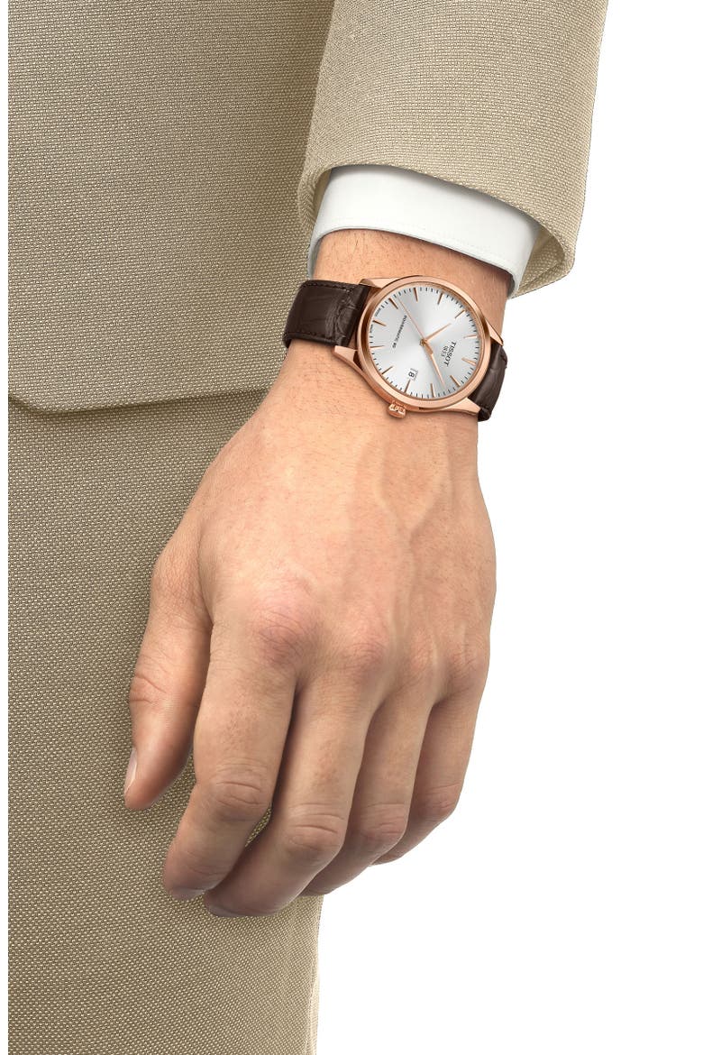 Classic Dream Automatic Leather Strap Watch, 40mm, Alternate, color, SILVER