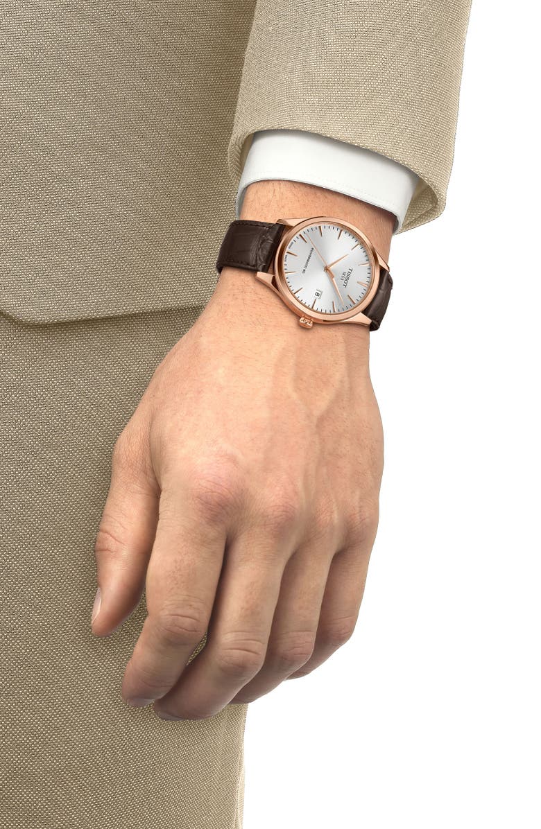 Tissot Classic Dream Automatic Leather Strap Watch, 40mm, Alternate, color, Silver