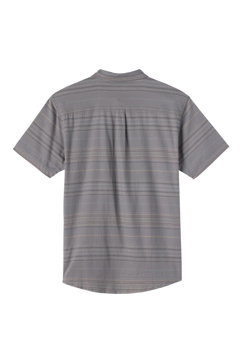 Kids' Seafaring Stripe Short Sleeve Stretch Cotton Button-Up Shirt, Alternate, color, GRAPHITE