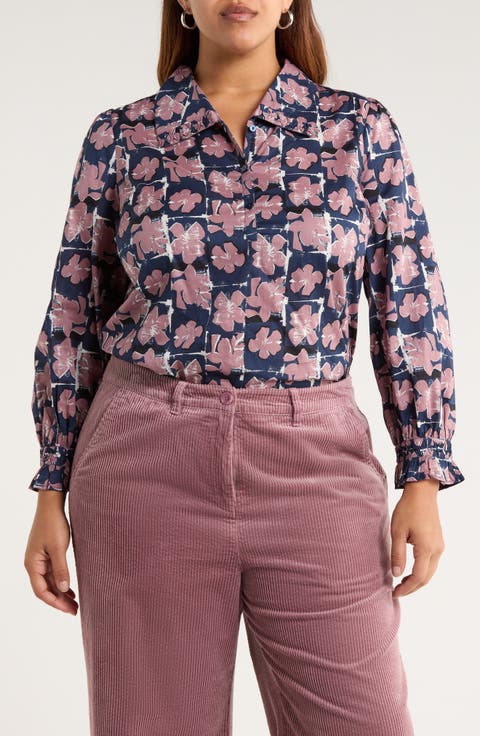 Ysella Floral Organic Cotton Button-Up Shirt (Plus)