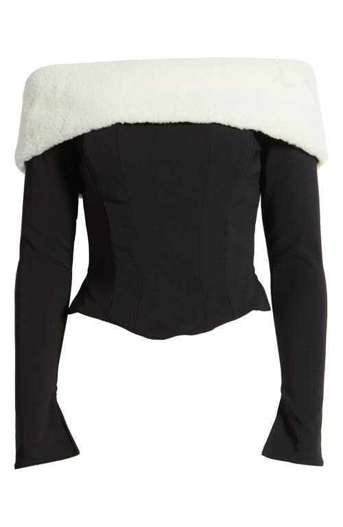 Mistress Rocks Faux Fur Trim Corset Top In Black