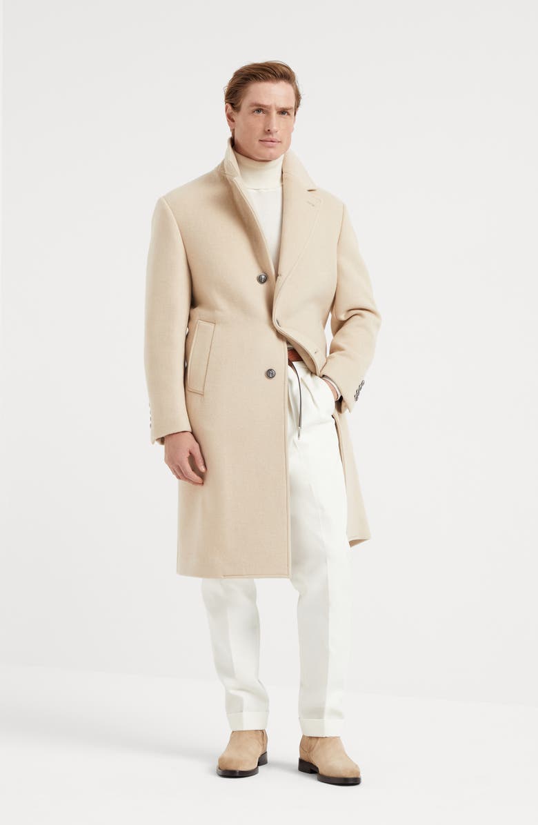 Brunello Cucinelli Camel double cloth coat with metal buttons, Alternate, color, 