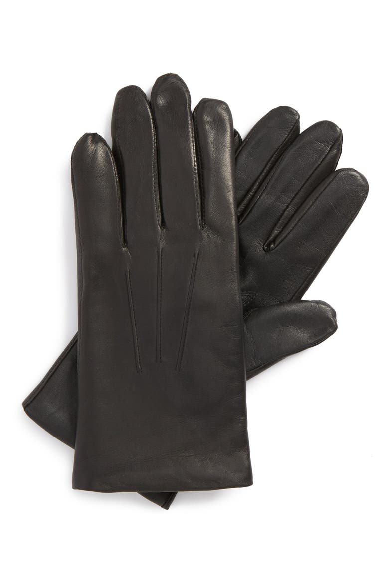 Leather Tech Gloves, Main, color, BLACK
