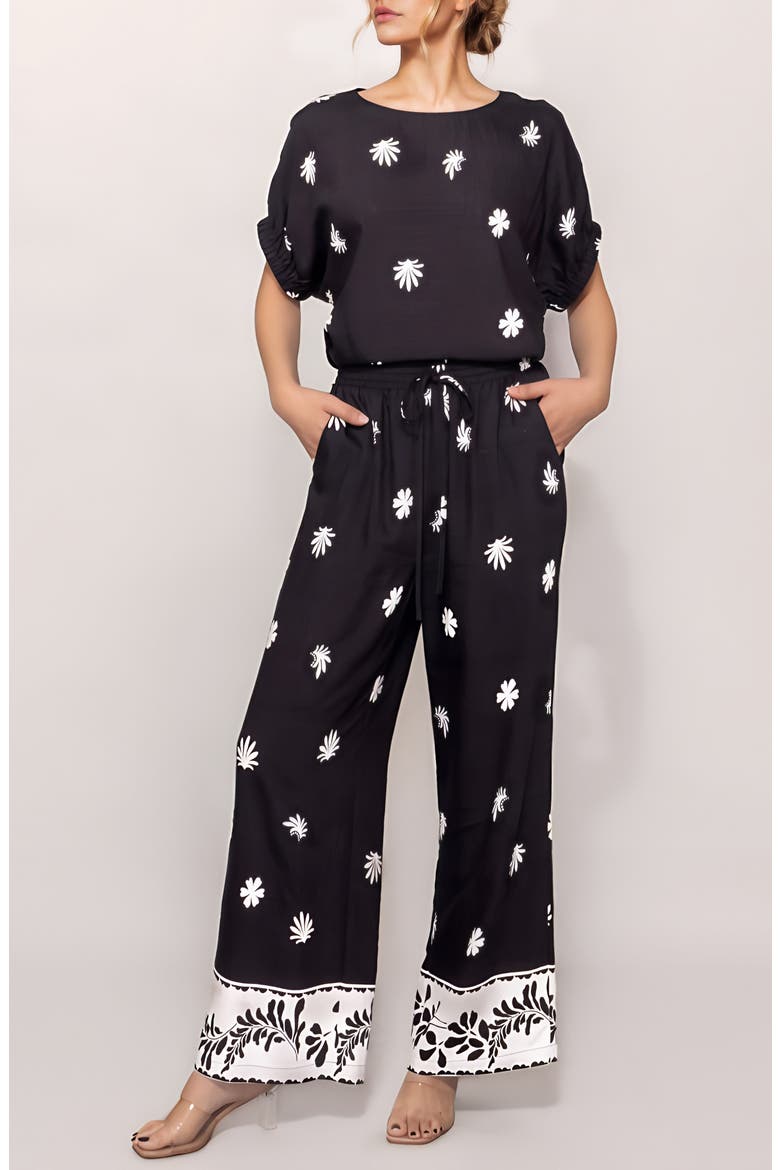 Floral Print Short Sleeve Top, Alternate, color, BLACK WHITE