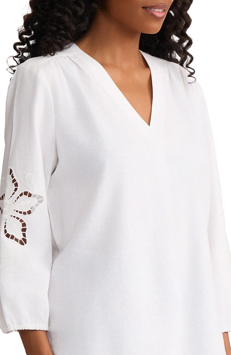 Jones New York Embroidered Pleat Front Tunic, Alternate, color, Natural White