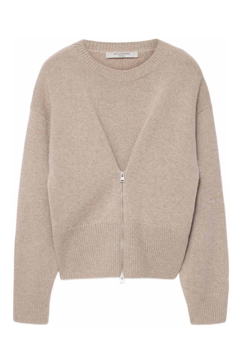 Faaria Zip Front Cashmere Blend Sweater, Alternate, color, OATMEAL TAUPE