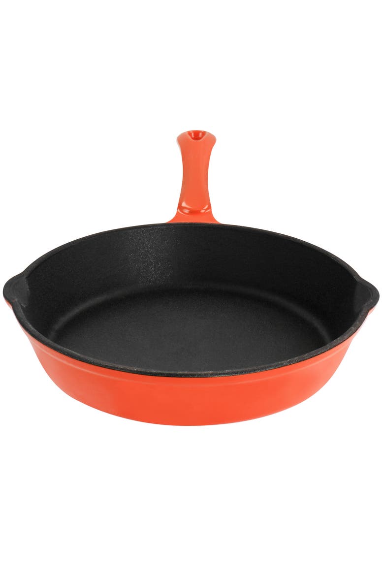 Enameled Round 8 Inch PreSeasoned Cast Iron Frying Pan, Alternate, color, Orange