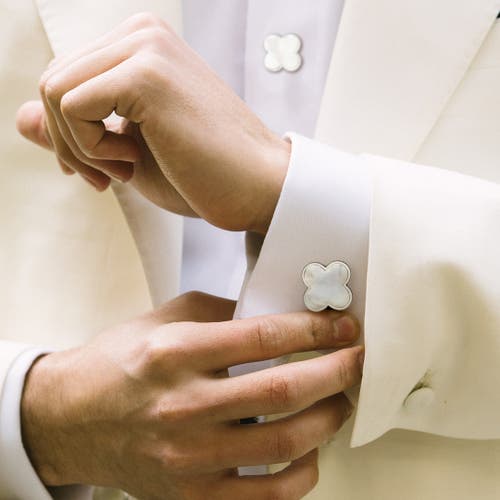 Jan Leslie Four Leaf Clover Sterling Cufflinks & Studs In White