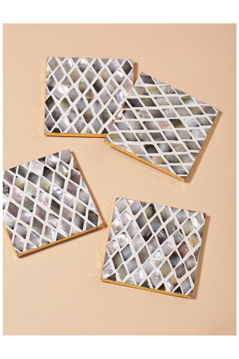 Mother-of-Pearl Set of 4 Coasters, Alternate, color, BLACK/ GREY