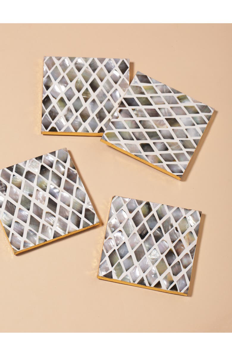 Tiramisu Mother-of-Pearl Set of 4 Coasters, Alternate, color, Black/ Grey