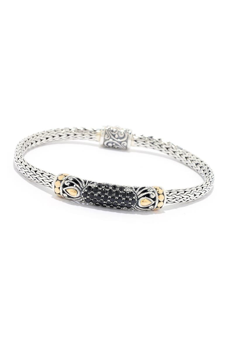 Sterling Silver & 18K Gold Pave Black Spinel Tulang Naga Bracelet, Main, color, SILVER AND GOLD