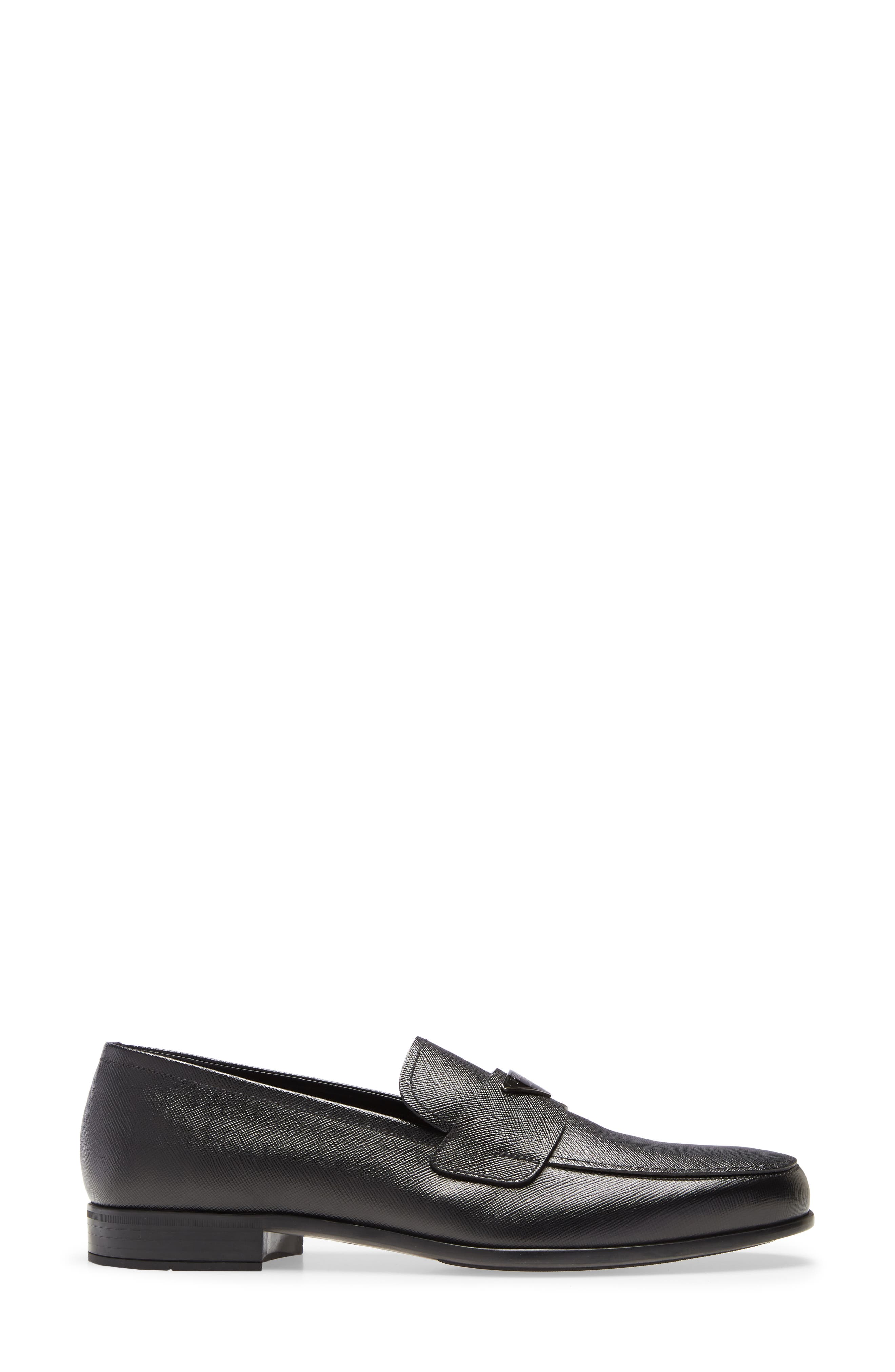 Prada Triangle Logo Loafer, Alternate, color, Black