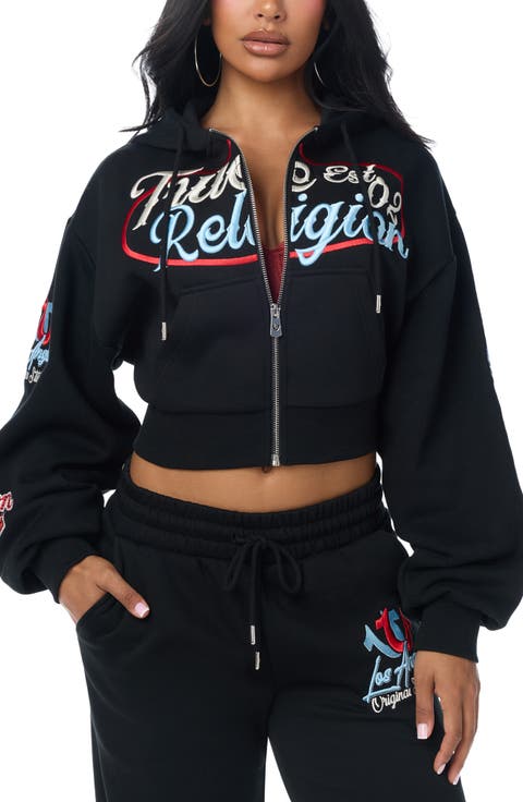 Crystal Logo Relaxed Full Zip Hoodie