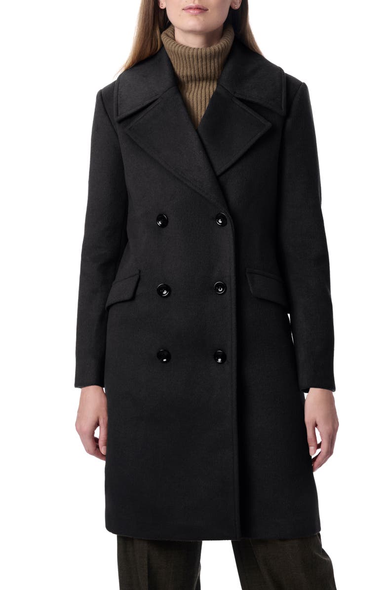 Bernardo Double Breasted Long Coat, Main, color, Black