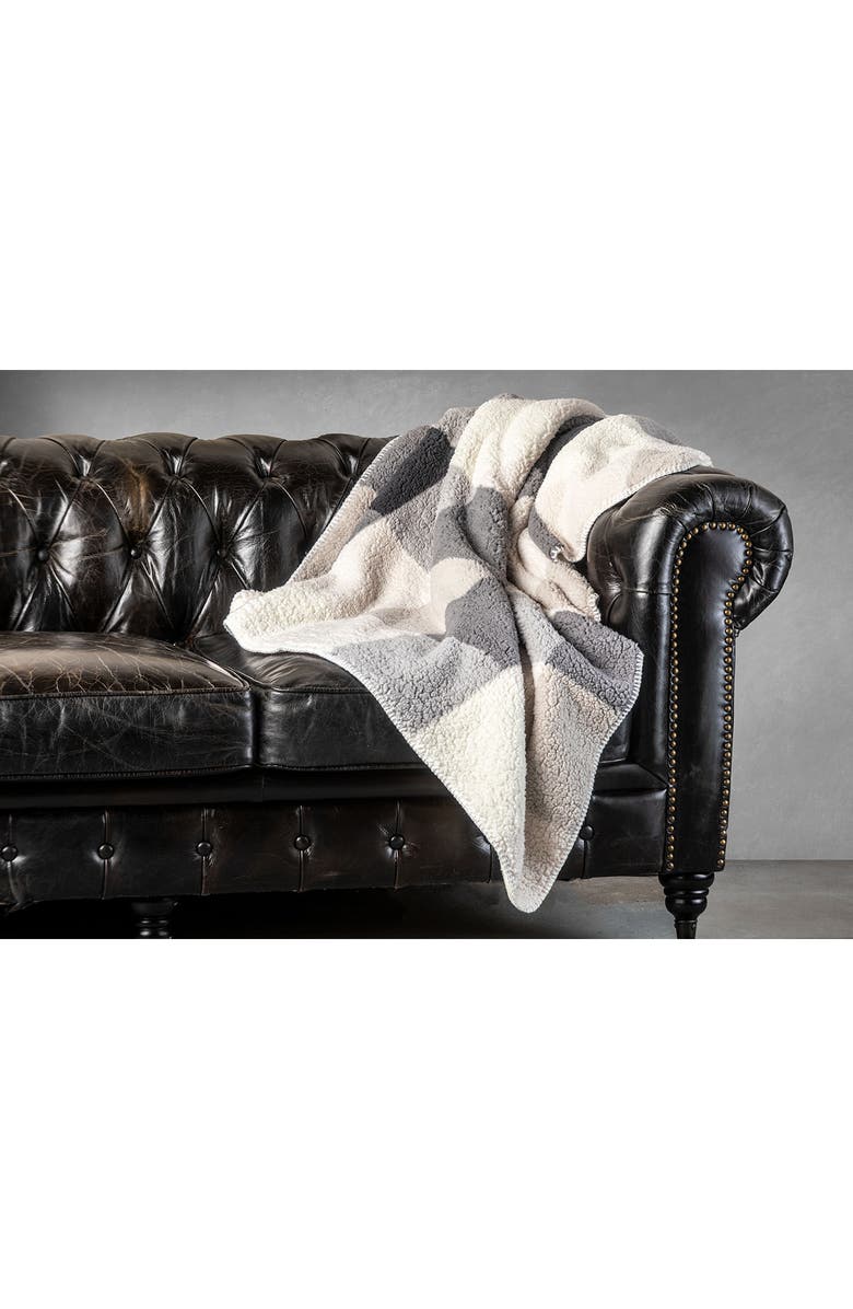 LUXE Faux Shearling Throw Blanket, Alternate, color, Grey Plaid Combo
