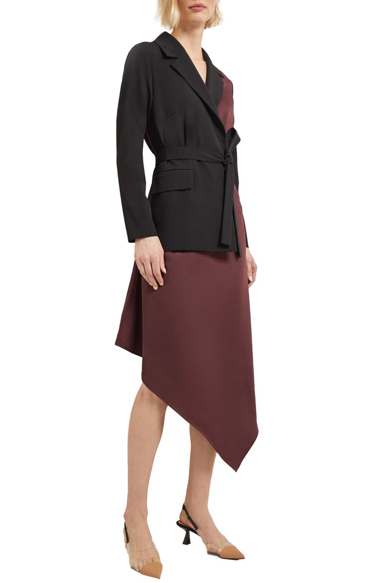 Colorblock Tie Waist Long Sleeve Dress, Alternate, color, MAHOGANY/ BLACK