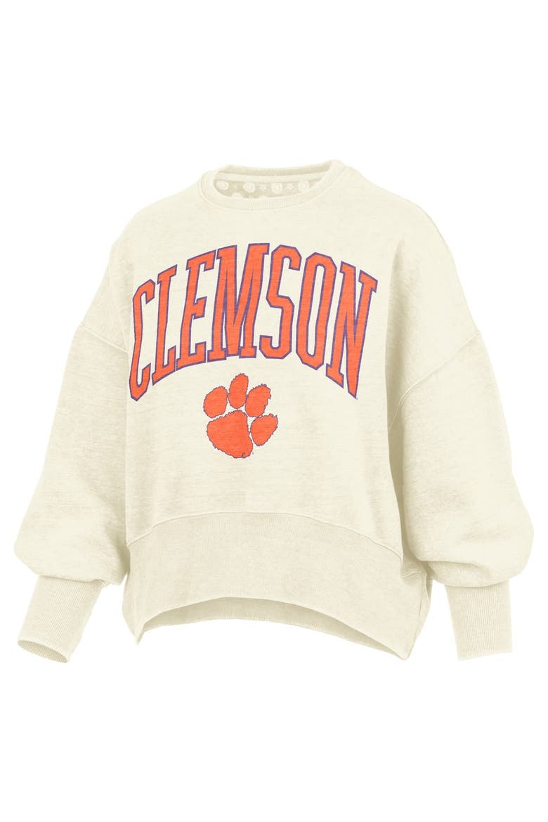 Women's Pressbox Natural Clemson Tigers Oversized Waist-Length Crewneck Sweatshirt, Alternate, color, Natural