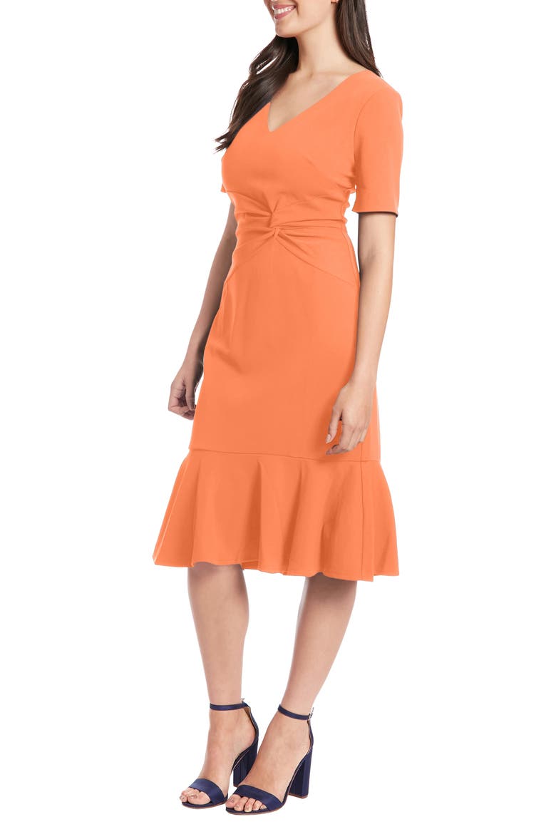 Flounce Hem Twist Midi Dress, Alternate, color, PERSIMMON