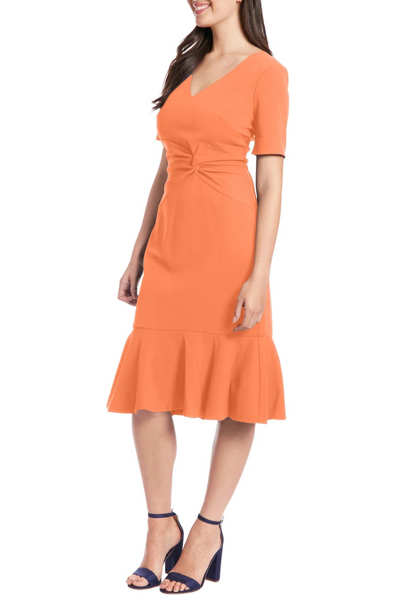 London Times Flounce Hem Twist Midi Dress, Alternate, color, Persimmon