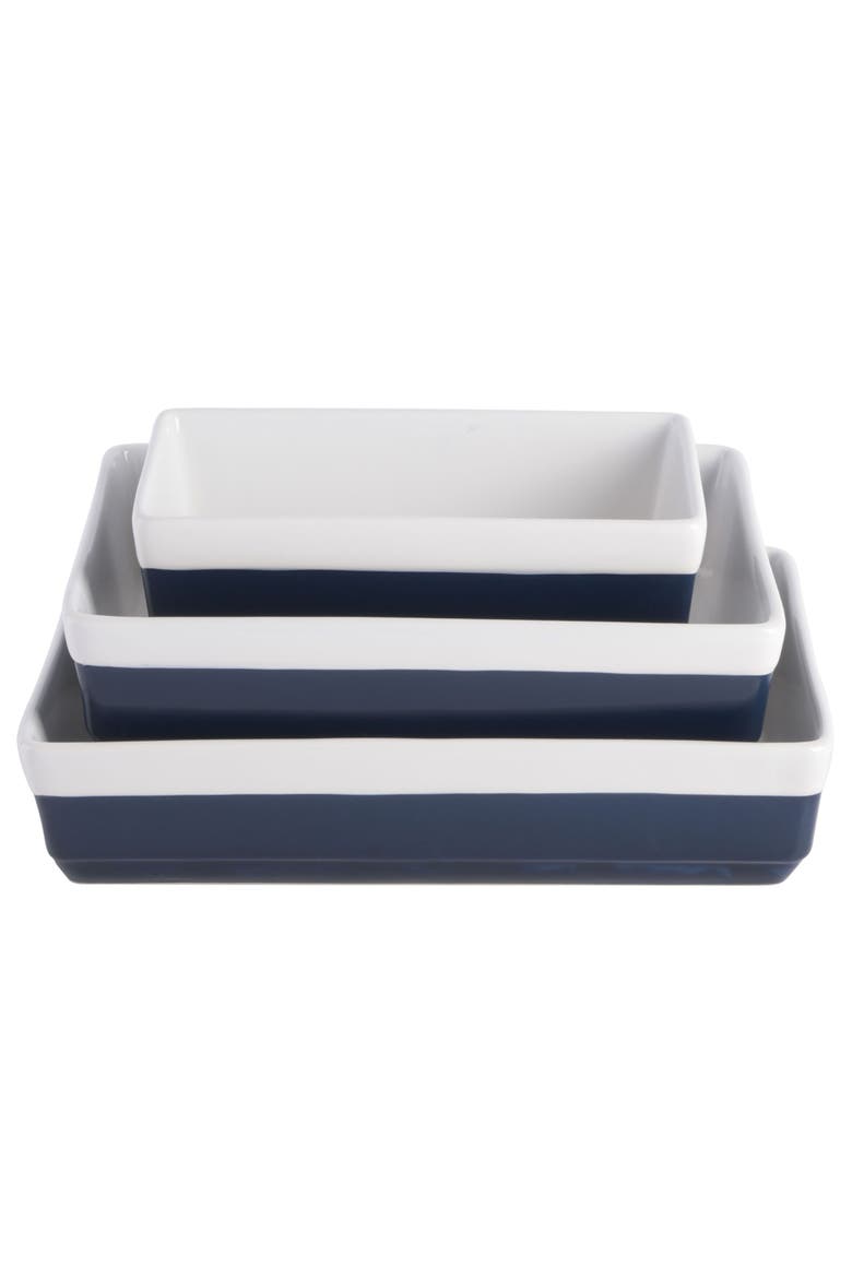 3-Piece Stoneware Baker Set, Oven-Safe Baking Dishes for Casseroles & Desserts, Alternate, color, Cobalt Blue