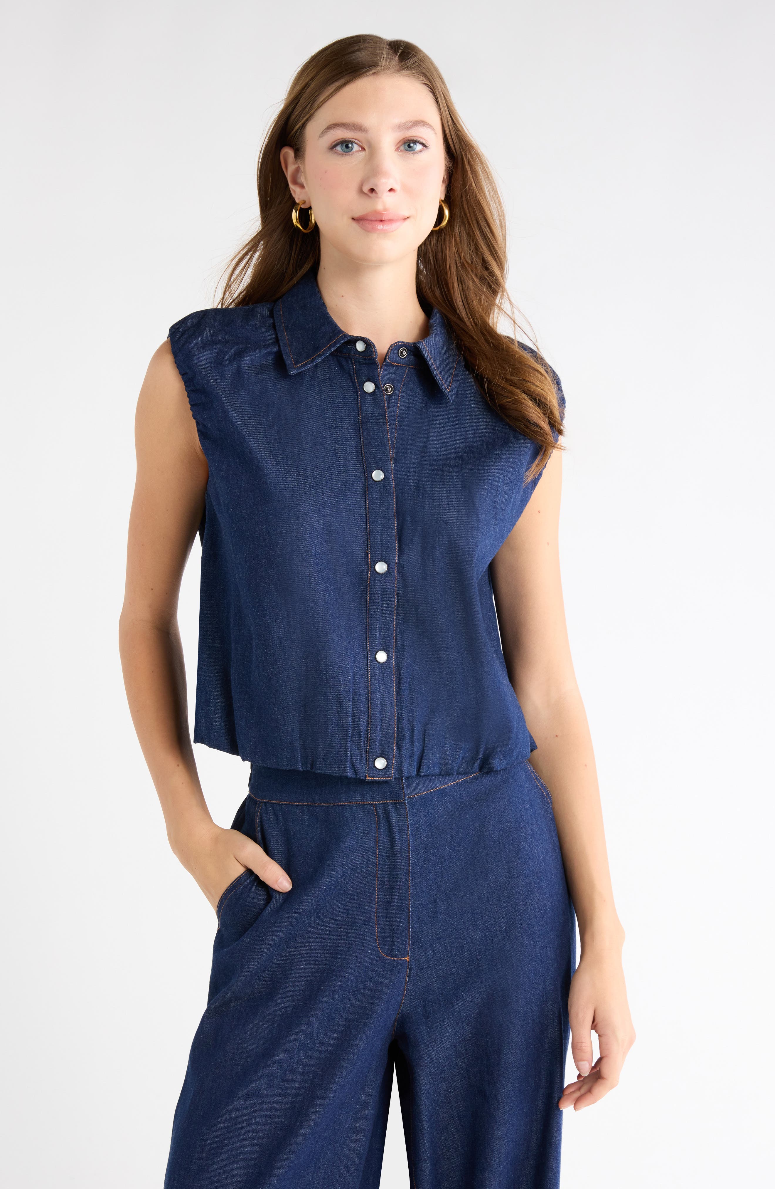 Puffed Shoulder Chambray Shirt
