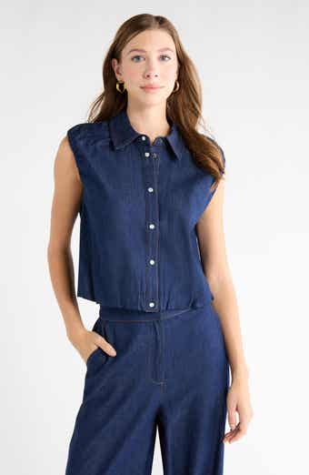 Puffed Shoulder Chambray Shirt