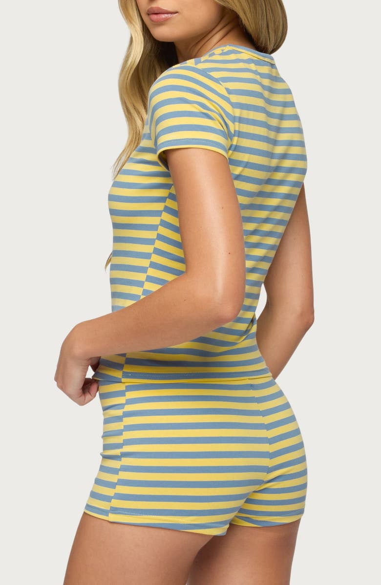 EDIKTED Isara Stripe Crop T-Shirt, Alternate, color, Blue-And-Yellow