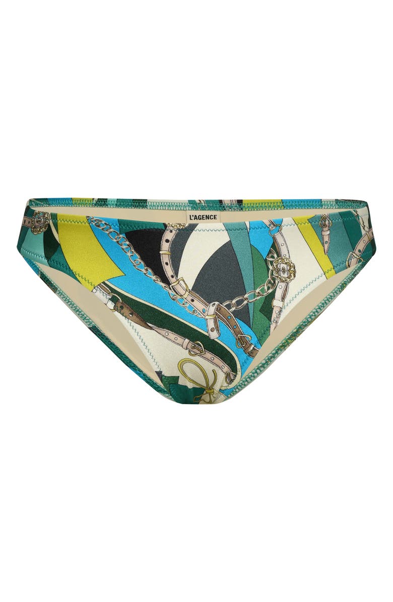 L'AGENCE Nicole Belt Print Classic Bikini Bottoms, Alternate, color, Green Multi