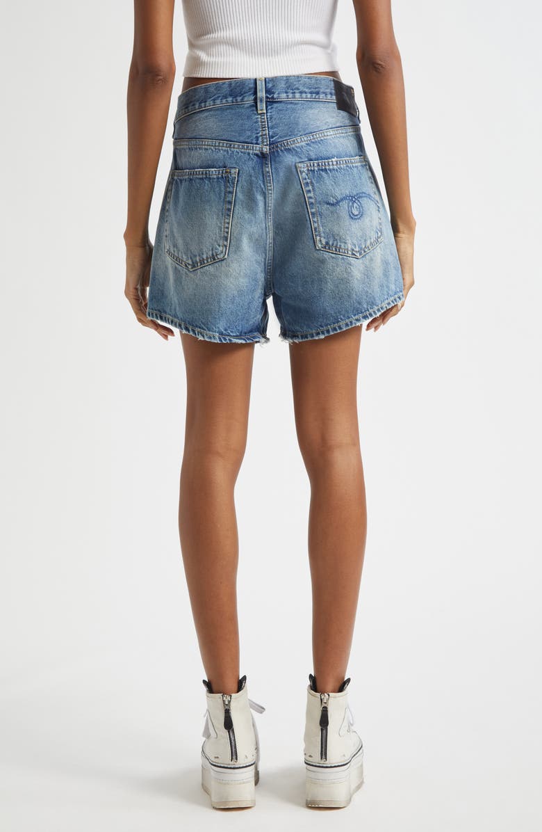 R13 Crossover Distressed Denim Shorts, Alternate, color, Bain Blue