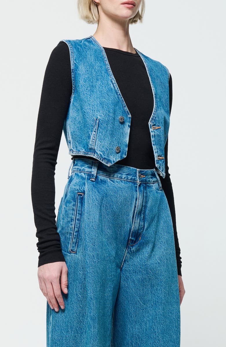 ÉTICA Elea Denim Crop Waistcoat, Alternate, color,