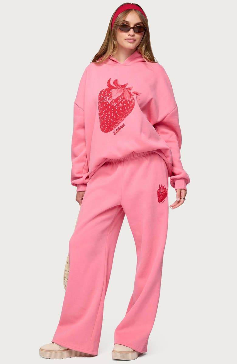 EDIKTED Strawberry Babe Hoodie, Alternate, color, Pink