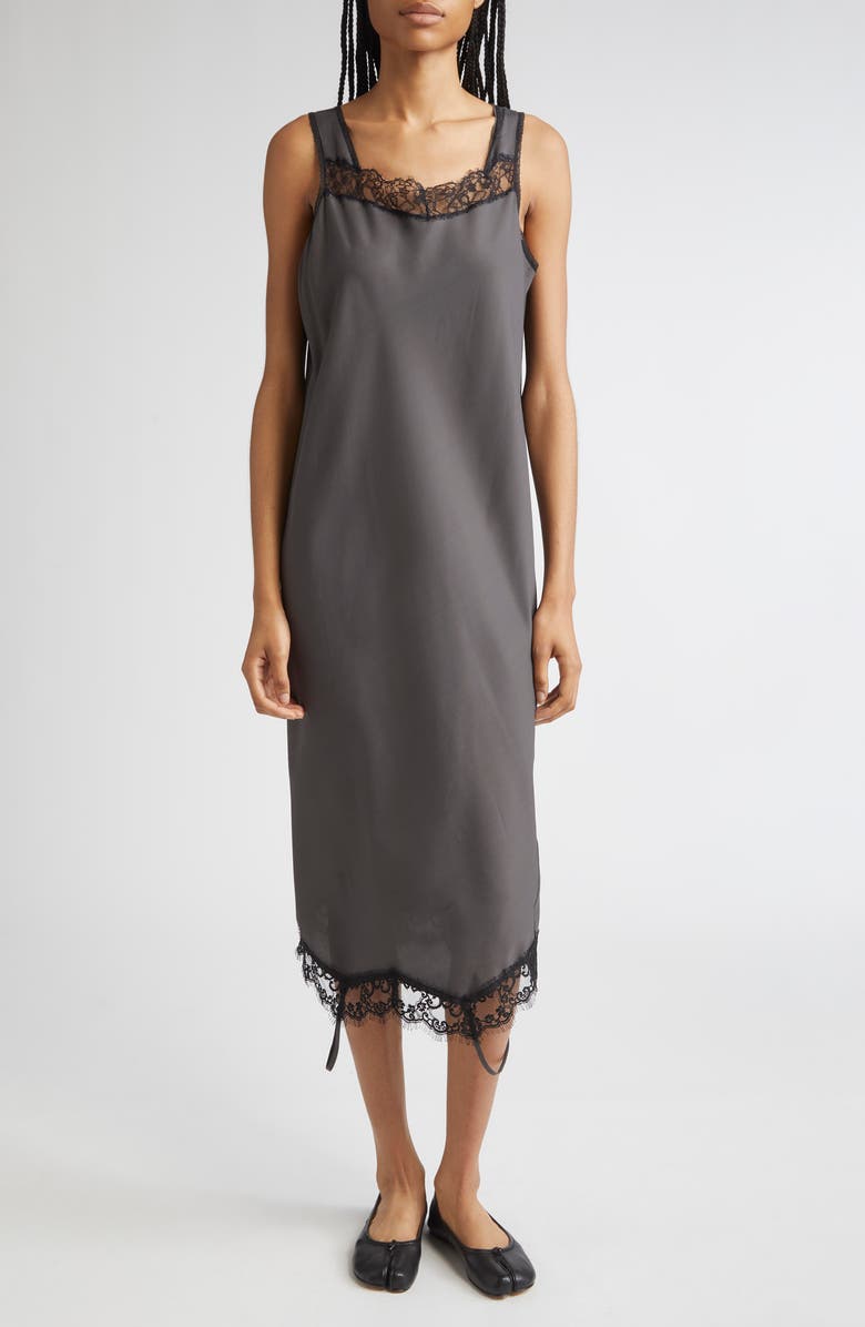 MM6 Maison Margiela Convertible Lace Trim Satin Midi Dress, Main, color, Anthracite