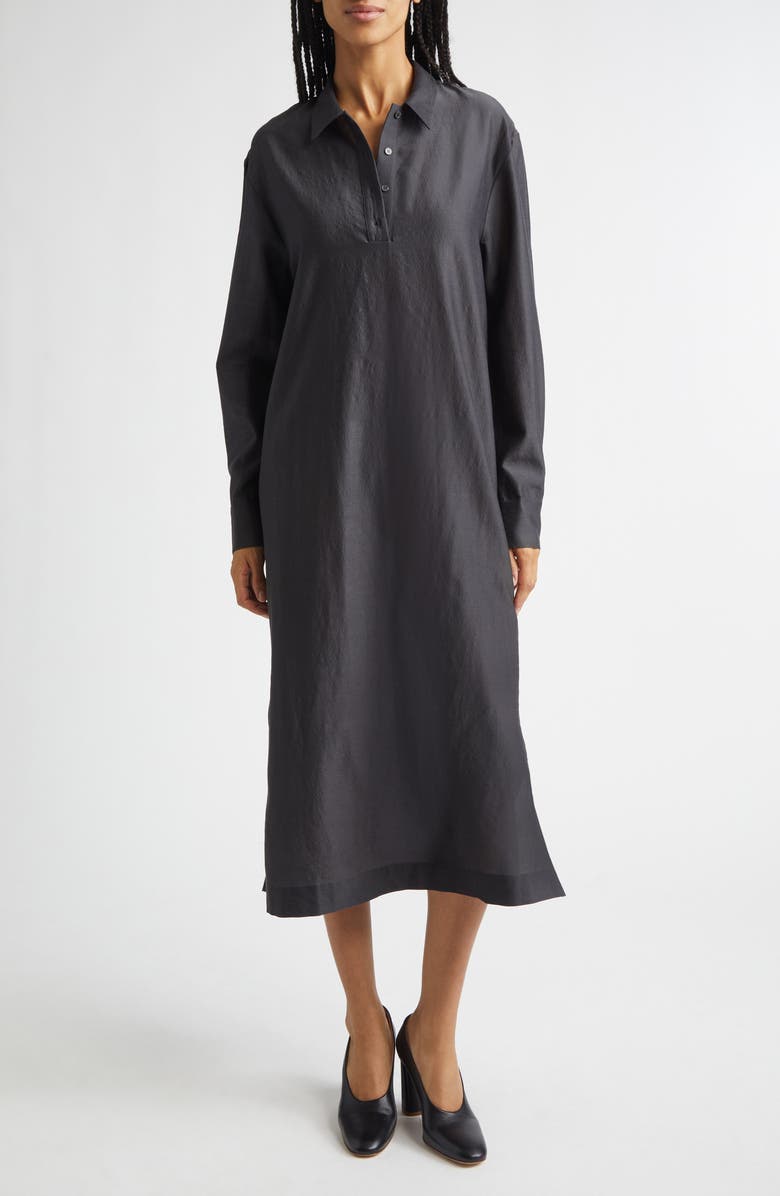 Paloma Wool Espon Long Sleeve Wool & Silk Midi Shirtdress, Main, color, Black