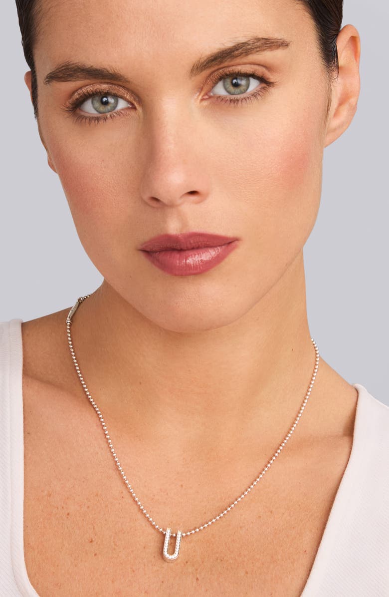 LAGOS Caviar Spark Small Linear Pavé Diamond Pendant Necklace, Alternate, color, Silver