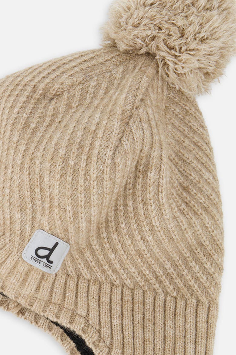 Winter Peruvian Fleece Lined Ear Flap Knit Hat with Pompom, Alternate, color, Taupe