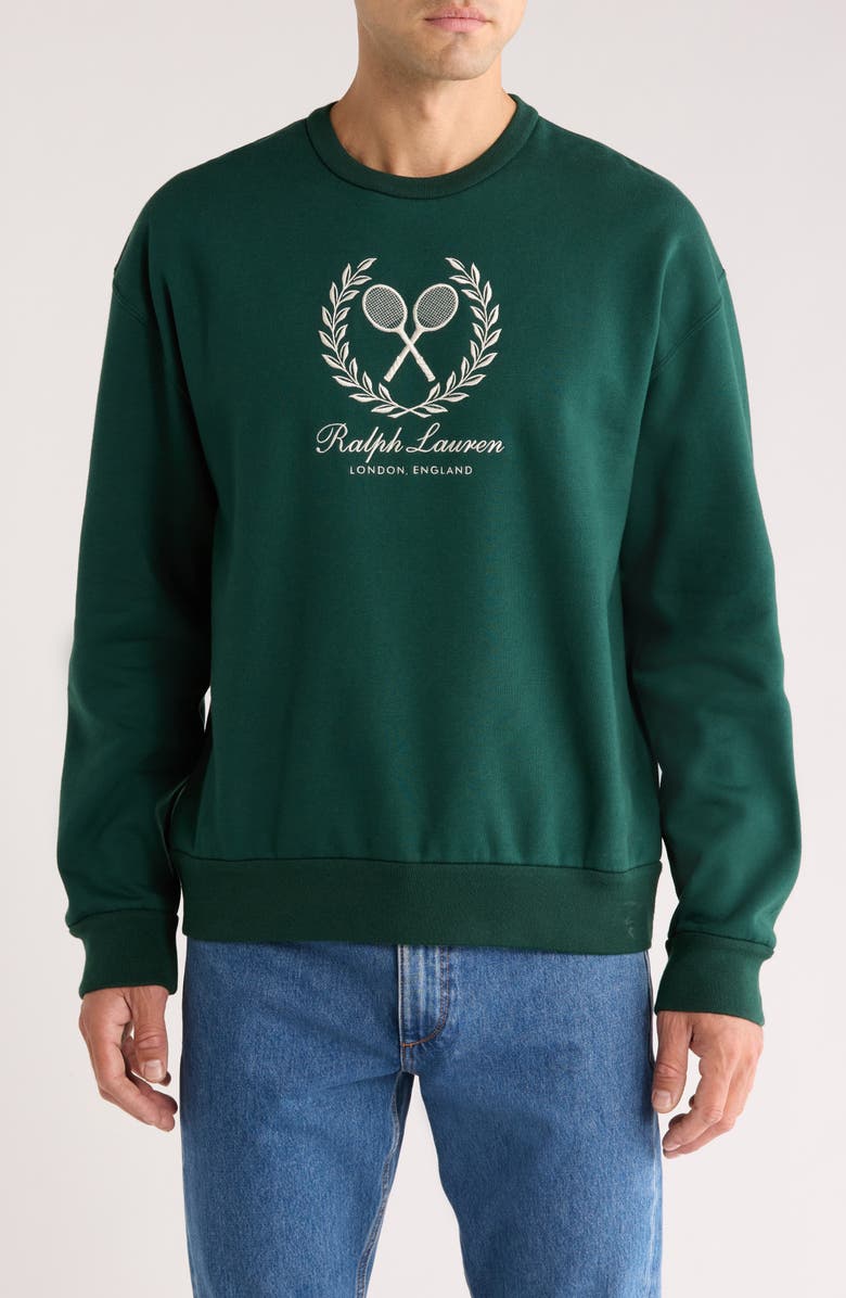 Ralph Lauren Purple Label Embroidered Cotton & Cashmere Sweatshirt, Main, color, Moss Green