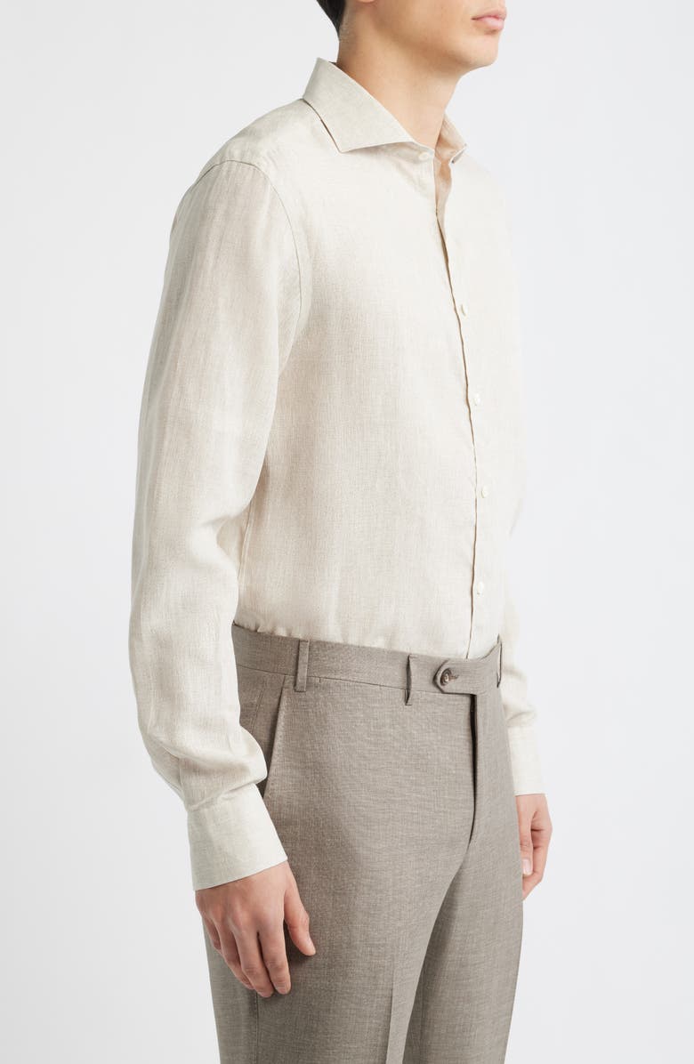 Canali Regular Fit Linen Button-Up Shirt, Alternate, color, Beige