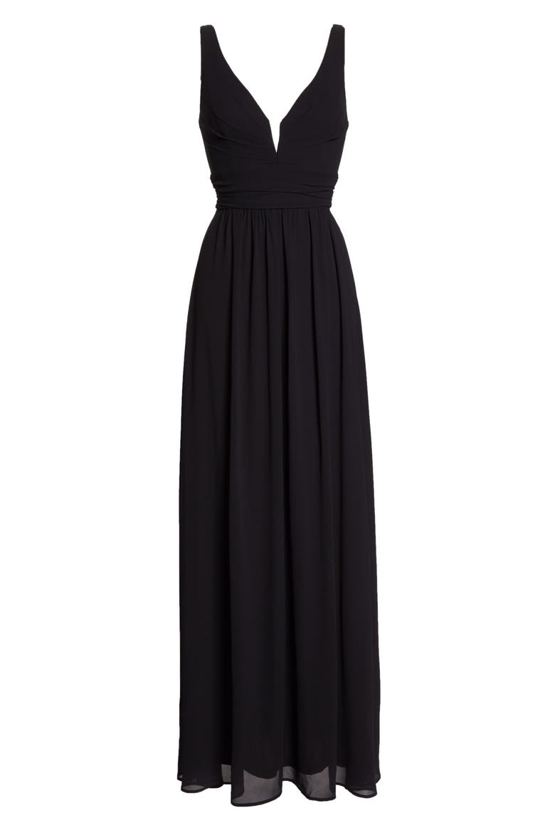 V-Neck Chiffon A-Line Gown, Alternate, color, BLACK